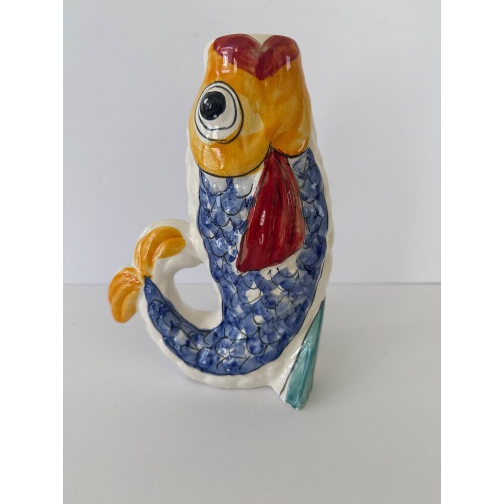 Vintage Italian MCM Pottery Ceramic Fish Candleholder Decor